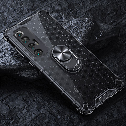 Funda Bumper Silicona Transparente Espejo 360 Grados con Magnetico Anillo de dedo Soporte AM1 para Xiaomi Mi 10S 5G Negro