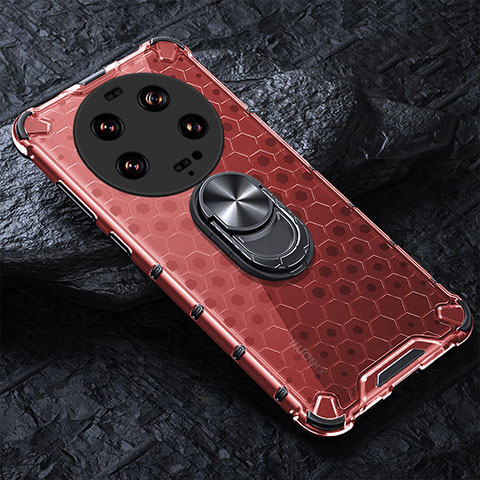 Funda Bumper Silicona Transparente Espejo 360 Grados con Magnetico Anillo de dedo Soporte AM1 para Xiaomi Mi 13 Ultra 5G Rojo