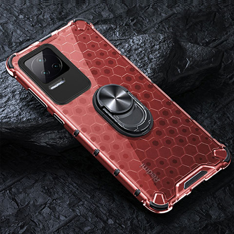 Funda Bumper Silicona Transparente Espejo 360 Grados con Magnetico Anillo de dedo Soporte AM1 para Xiaomi Poco F4 5G Rojo