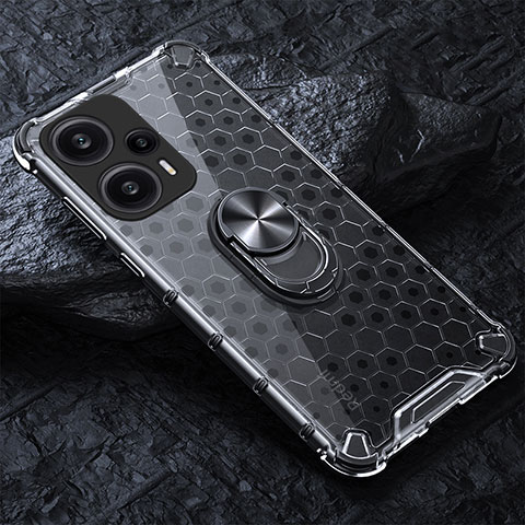 Funda Bumper Silicona Transparente Espejo 360 Grados con Magnetico Anillo de dedo Soporte AM1 para Xiaomi Poco F5 5G Gris