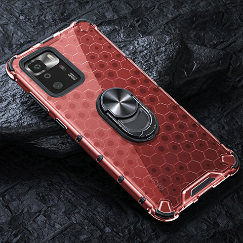 Funda Bumper Silicona Transparente Espejo 360 Grados con Magnetico Anillo de dedo Soporte AM1 para Xiaomi Poco X3 GT 5G Rojo