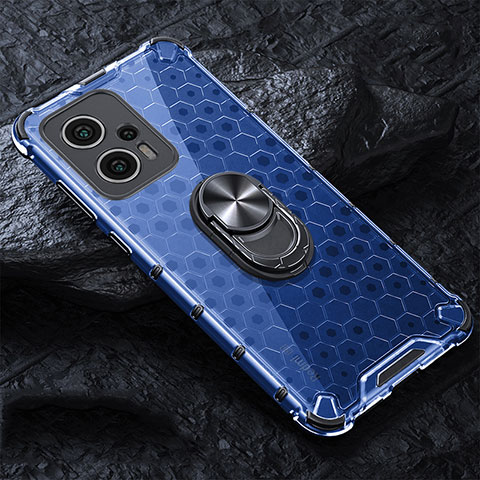 Funda Bumper Silicona Transparente Espejo 360 Grados con Magnetico Anillo de dedo Soporte AM1 para Xiaomi Poco X4 GT 5G Azul