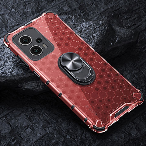 Funda Bumper Silicona Transparente Espejo 360 Grados con Magnetico Anillo de dedo Soporte AM1 para Xiaomi Poco X4 GT 5G Rojo
