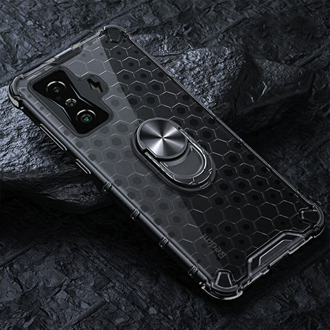 Funda Bumper Silicona Transparente Espejo 360 Grados con Magnetico Anillo de dedo Soporte AM1 para Xiaomi Redmi K50 Gaming 5G Negro