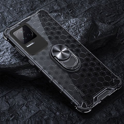 Funda Bumper Silicona Transparente Espejo 360 Grados con Magnetico Anillo de dedo Soporte AM1 para Xiaomi Redmi K50 Pro 5G Negro