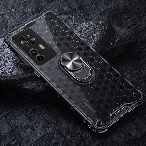 Funda Bumper Silicona Transparente Espejo 360 Grados con Magnetico Anillo de dedo Soporte AM1 para Xiaomi Redmi K50 Ultra 5G Negro