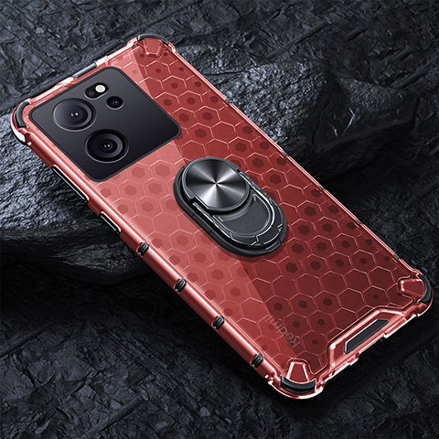 Funda Bumper Silicona Transparente Espejo 360 Grados con Magnetico Anillo de dedo Soporte AM1 para Xiaomi Redmi K60 Ultra 5G Rojo