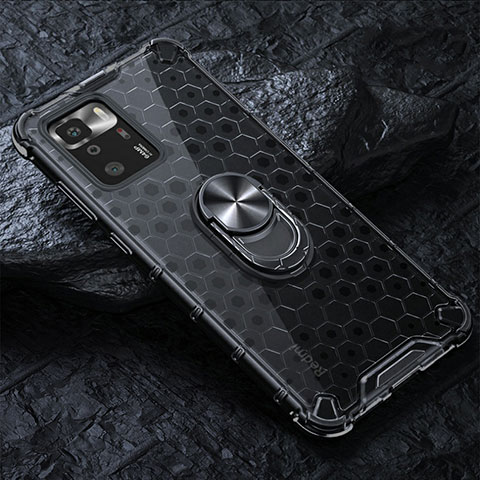 Funda Bumper Silicona Transparente Espejo 360 Grados con Magnetico Anillo de dedo Soporte AM1 para Xiaomi Redmi Note 10 Pro 5G Negro