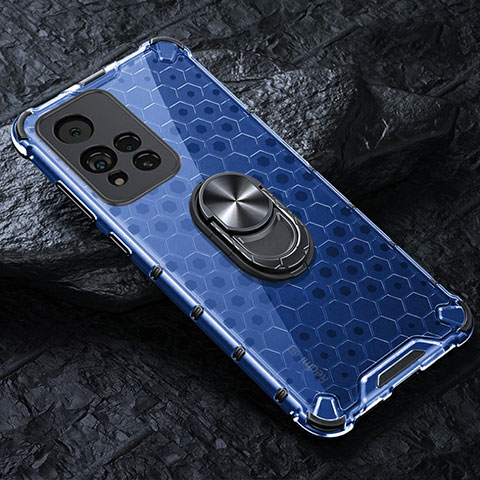 Funda Bumper Silicona Transparente Espejo 360 Grados con Magnetico Anillo de dedo Soporte AM1 para Xiaomi Redmi Note 11 Pro+ Plus 5G Azul