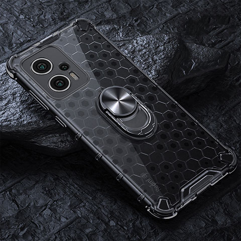 Funda Bumper Silicona Transparente Espejo 360 Grados con Magnetico Anillo de dedo Soporte AM1 para Xiaomi Redmi Note 11T Pro+ Plus 5G Negro