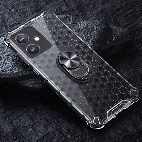 Funda Bumper Silicona Transparente Espejo 360 Grados con Magnetico Anillo de dedo Soporte AM1 para Xiaomi Redmi Note 12R Pro 5G Gris