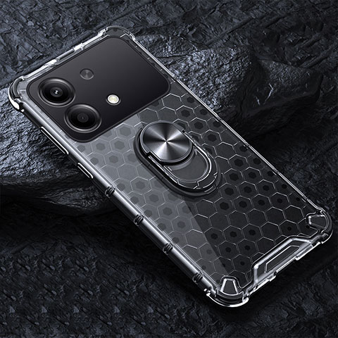 Funda Bumper Silicona Transparente Espejo 360 Grados con Magnetico Anillo de dedo Soporte AM1 para Xiaomi Redmi Note 13R Pro 5G Gris