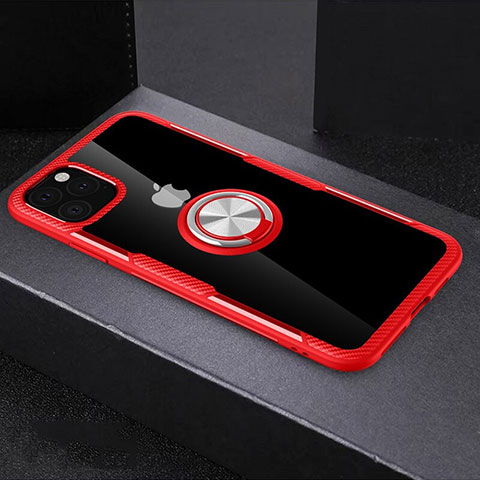 Funda Bumper Silicona Transparente Espejo 360 Grados con Magnetico Anillo de dedo Soporte M01 para Apple iPhone 11 Pro Rojo