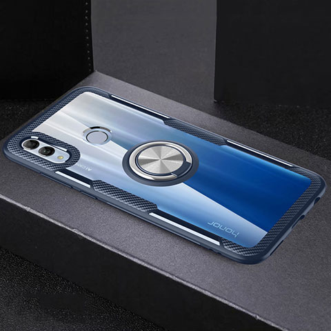 Funda Bumper Silicona Transparente Espejo 360 Grados con Magnetico Anillo de dedo Soporte para Huawei Honor 10 Lite Azul Cielo