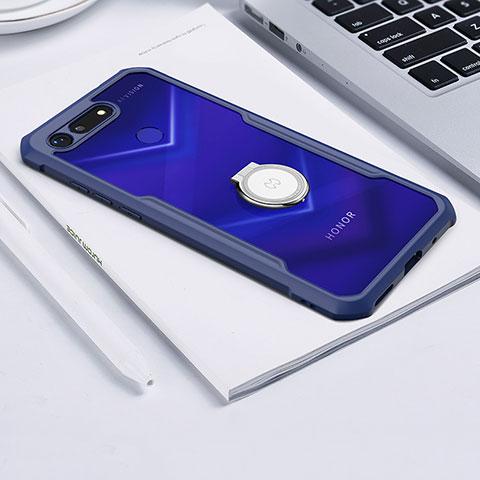 Funda Bumper Silicona Transparente Espejo 360 Grados con Magnetico Anillo de dedo Soporte para Huawei Honor V20 Azul