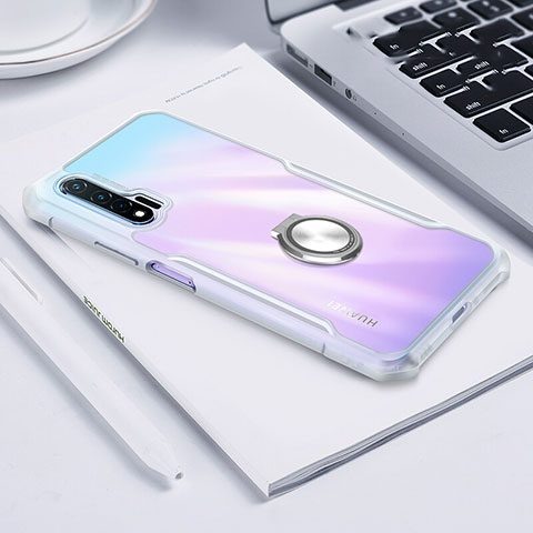 Funda Bumper Silicona Transparente Espejo 360 Grados con Magnetico Anillo de dedo Soporte para Huawei Nova 6 Claro