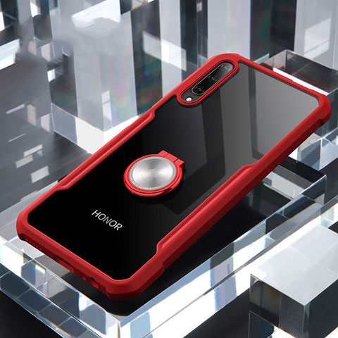 Funda Bumper Silicona Transparente Espejo 360 Grados con Magnetico Anillo de dedo Soporte para Huawei P Smart Pro (2019) Rojo