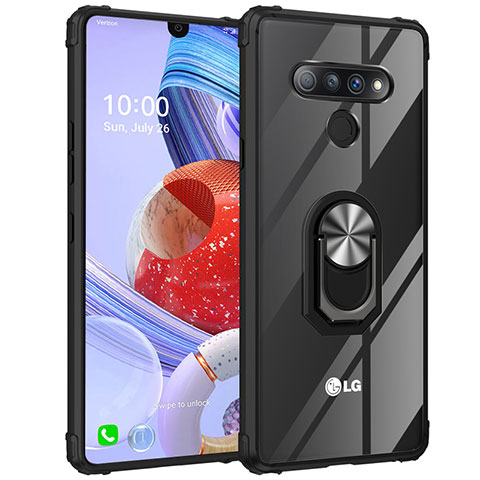 Funda Bumper Silicona Transparente Espejo 360 Grados con Magnetico Anillo de dedo Soporte para LG Stylo 6 Plata y Negro