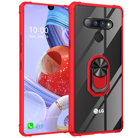 Funda Bumper Silicona Transparente Espejo 360 Grados con Magnetico Anillo de dedo Soporte para LG Stylo 6 Rojo