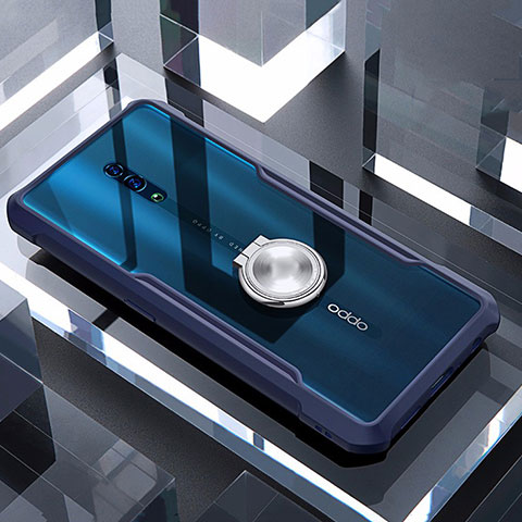 Funda Bumper Silicona Transparente Espejo 360 Grados con Magnetico Anillo de dedo Soporte para Oppo Reno Azul