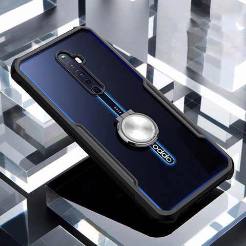 Funda Bumper Silicona Transparente Espejo 360 Grados con Magnetico Anillo de dedo Soporte para Oppo Reno2 Z Negro