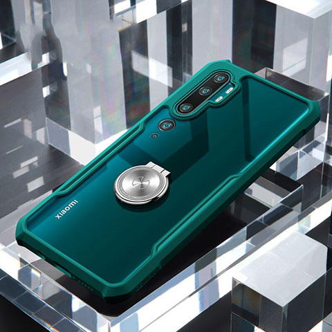 Funda Bumper Silicona Transparente Espejo 360 Grados con Magnetico Anillo de dedo Soporte para Xiaomi Mi Note 10 Verde