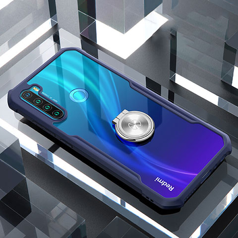 Funda Bumper Silicona Transparente Espejo 360 Grados con Magnetico Anillo de dedo Soporte para Xiaomi Redmi Note 8T Azul