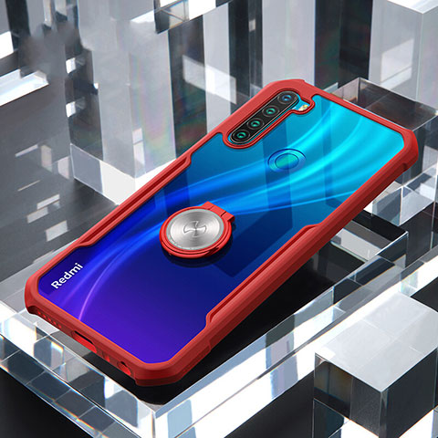 Funda Bumper Silicona Transparente Espejo 360 Grados con Magnetico Anillo de dedo Soporte para Xiaomi Redmi Note 8T Rojo