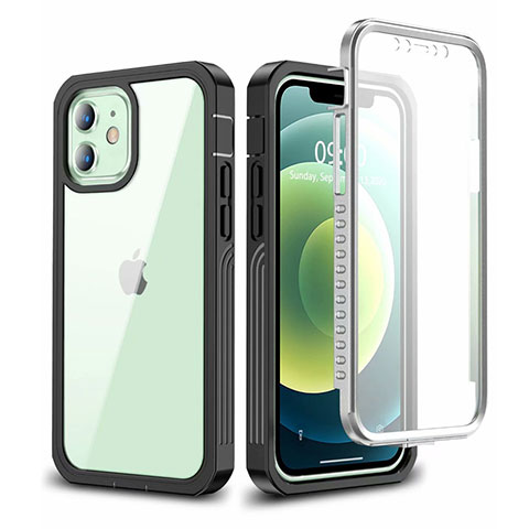 Funda Bumper Silicona Transparente Espejo 360 Grados para Apple iPhone 12 Negro