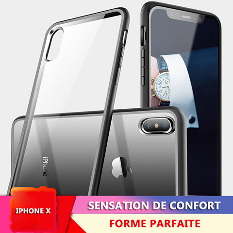 Funda Bumper Silicona Transparente Espejo 360 Grados para Apple iPhone X Negro