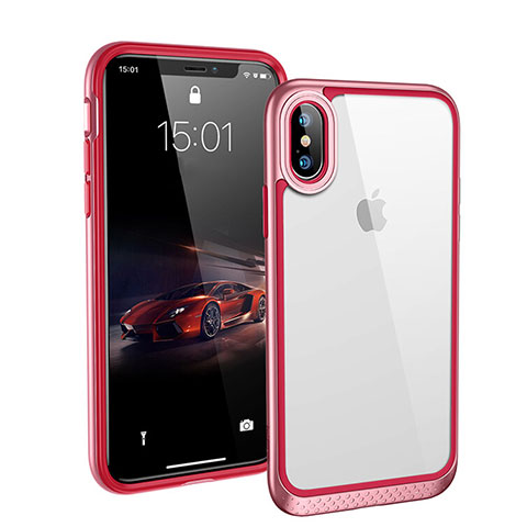 Funda Bumper Silicona Transparente Espejo 360 Grados T08 para Apple iPhone X Rojo