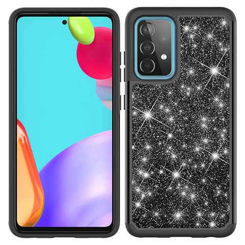 Funda Bumper Silicona y Plastico Carcasa Frontal y Trasera 360 Grados Bling-Bling JX1 para Samsung Galaxy A52 5G Negro