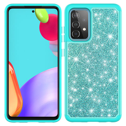 Funda Bumper Silicona y Plastico Carcasa Frontal y Trasera 360 Grados Bling-Bling JX1 para Samsung Galaxy A52s 5G Cian