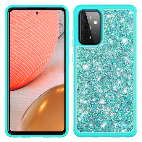 Funda Bumper Silicona y Plastico Carcasa Frontal y Trasera 360 Grados Bling-Bling JX1 para Samsung Galaxy A72 4G Cian