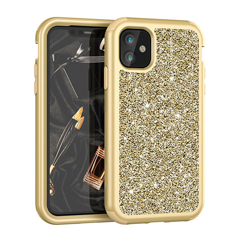 Funda Bumper Silicona y Plastico Carcasa Frontal y Trasera 360 Grados Bling-Bling para Apple iPhone 11 Oro