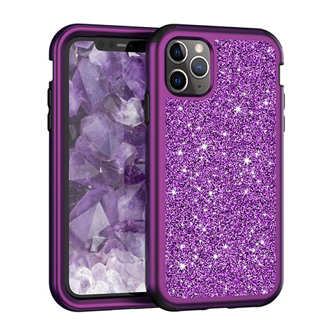 Funda Bumper Silicona y Plastico Carcasa Frontal y Trasera 360 Grados Bling-Bling para Apple iPhone 11 Pro Max Morado