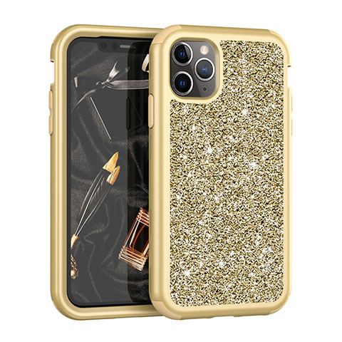 Funda Bumper Silicona y Plastico Carcasa Frontal y Trasera 360 Grados Bling-Bling para Apple iPhone 11 Pro Oro