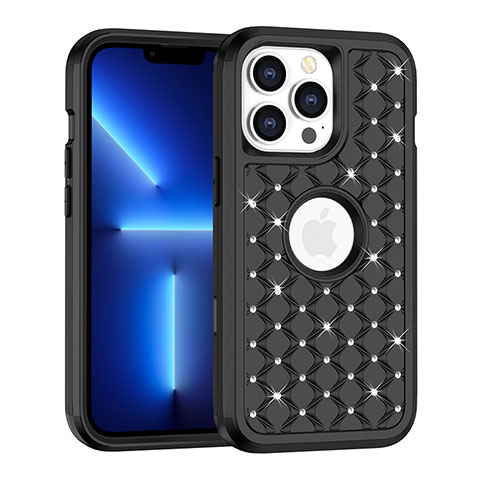 Funda Bumper Silicona y Plastico Carcasa Frontal y Trasera 360 Grados Bling-Bling para Apple iPhone 13 Pro Max Negro