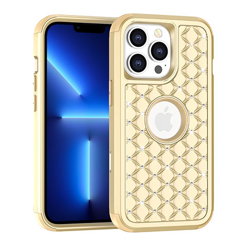 Funda Bumper Silicona y Plastico Carcasa Frontal y Trasera 360 Grados Bling-Bling para Apple iPhone 13 Pro Max Oro