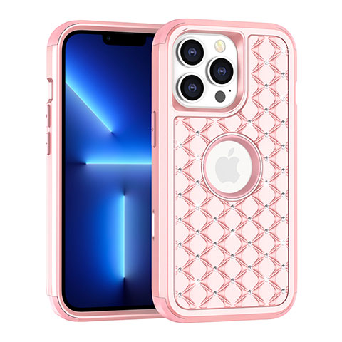 Funda Bumper Silicona y Plastico Carcasa Frontal y Trasera 360 Grados Bling-Bling para Apple iPhone 13 Pro Oro Rosa