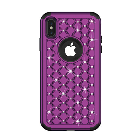 Funda Bumper Silicona y Plastico Carcasa Frontal y Trasera 360 Grados Bling-Bling para Apple iPhone Xs Morado