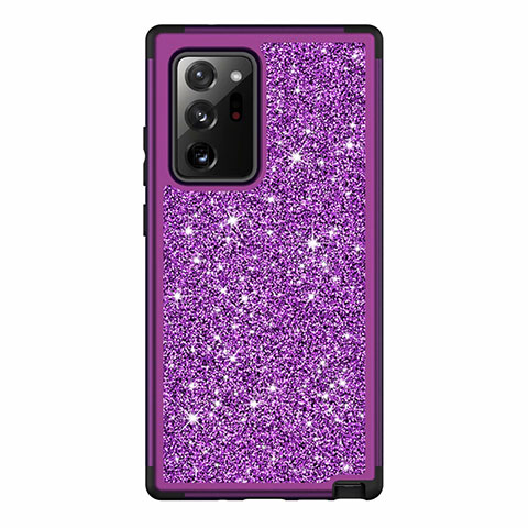 Funda Bumper Silicona y Plastico Carcasa Frontal y Trasera 360 Grados Bling-Bling para Samsung Galaxy Note 20 Ultra 5G Morado