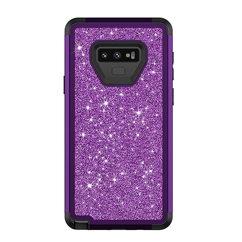 Funda Bumper Silicona y Plastico Carcasa Frontal y Trasera 360 Grados Bling-Bling para Samsung Galaxy Note 9 Morado