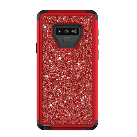 Funda Bumper Silicona y Plastico Carcasa Frontal y Trasera 360 Grados Bling-Bling para Samsung Galaxy Note 9 Rojo