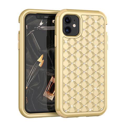 Funda Bumper Silicona y Plastico Carcasa Frontal y Trasera 360 Grados Bling-Bling U01 para Apple iPhone 11 Oro