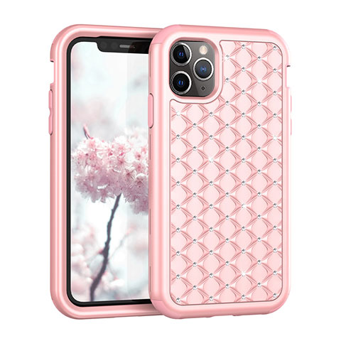 Funda Bumper Silicona y Plastico Carcasa Frontal y Trasera 360 Grados Bling-Bling U01 para Apple iPhone 11 Pro Max Oro Rosa