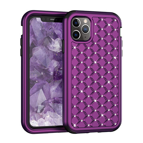 Funda Bumper Silicona y Plastico Carcasa Frontal y Trasera 360 Grados Bling-Bling U01 para Apple iPhone 11 Pro Morado