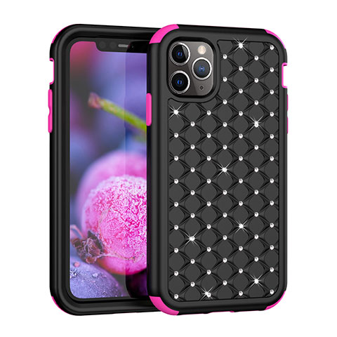 Funda Bumper Silicona y Plastico Carcasa Frontal y Trasera 360 Grados Bling-Bling U01 para Apple iPhone 11 Pro Rosa