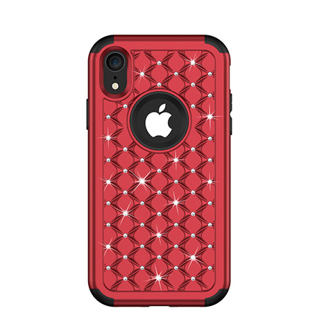 Funda Bumper Silicona y Plastico Carcasa Frontal y Trasera 360 Grados Bling-Bling U01 para Apple iPhone XR Rojo