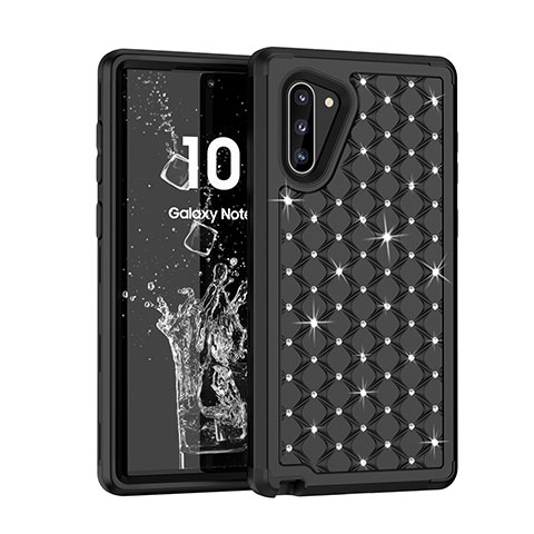 Funda Bumper Silicona y Plastico Carcasa Frontal y Trasera 360 Grados Bling-Bling U01 para Samsung Galaxy Note 10 5G Negro